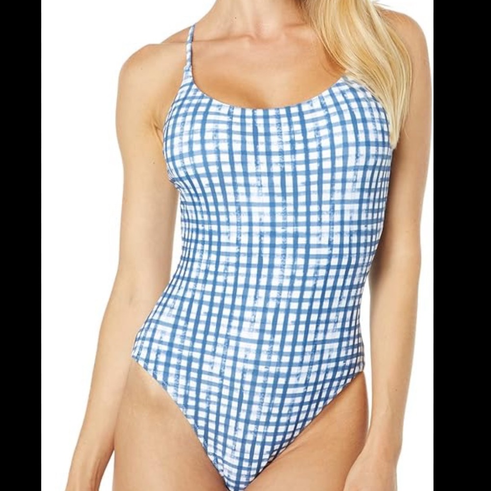 NWT SOUTHERN TIDE painted gingham one piece in seven seas blue